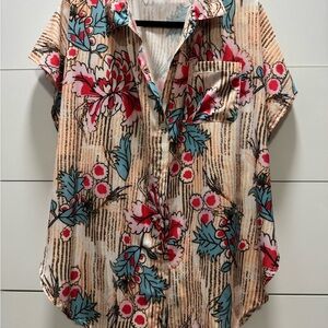 Cupshe Floral Button-Down Swim Coverup - Pink, Blue, Tan